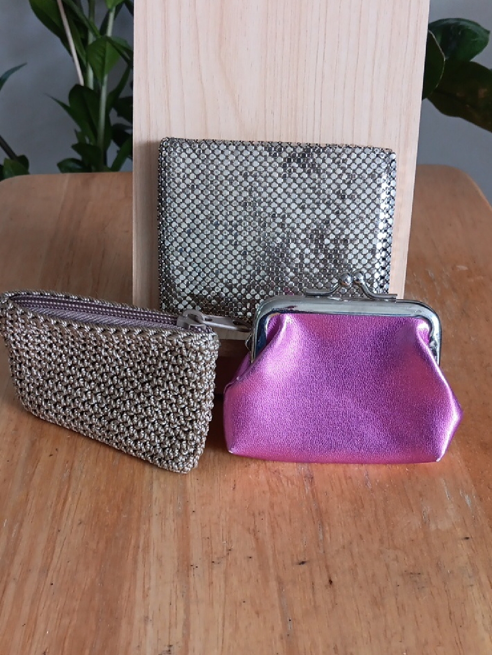 Coin Purses with Silver,pink and Knit Kiss Lock